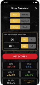 PWRBLD App Powerlifting WILKS/DOTS Score Calculator